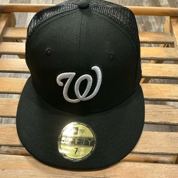 New Era Other - Black Washington Nationals Baseball Cap with White Logo Size 7